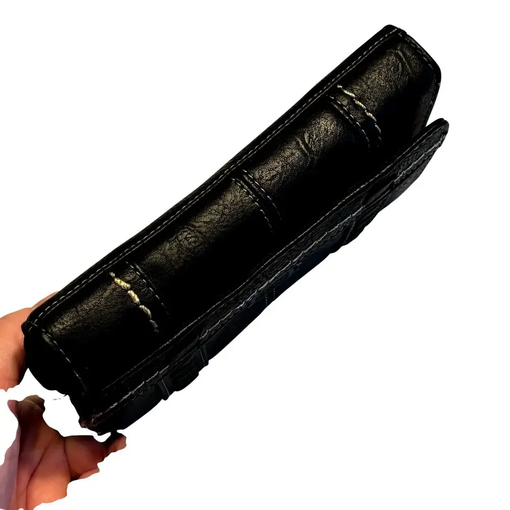 BOC black stitched leather wallet women's clutch purse trifold design NEW w/ tag